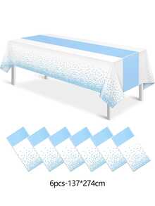 1/6/12pcs 54 X 108 Inch White & Blue Polka Dot Premium Disposable Plastic Tablecloth - Polka Dot Plastic Tablecloth Printed Long Tablecloth, Suitable For Rectangular Tables, Camping Tablecloth, Birthday Party, Picnic, Baby Shower, Engagement Party Decoration - Light Blue and White - View 11