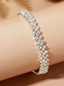 2 piezas Tobilleras de moda con forma de corazón personalizadas asimétricas con diamantes de imitación en forma de rombo - Plateado - Ver 2