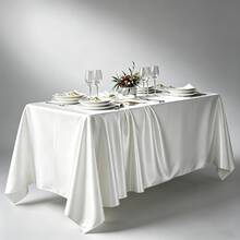 1pc 145*275cm White Satin Square Tablecloth, Solid Color Polyester Tablecloth, Wedding Party Supplies, Birthday Decoration, Home Decor, Perfectly Suitable For Country Weddings, Bridal Showers, Birthdays, Baby Showers, Indoor/Outdoor Events, Ceremonies, Kitchen, Gatherings, Etc. - White - View 1