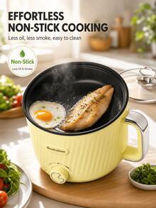 SMEGGEMS Electric Mini Pot, Non-Stick Portable Pot, Fast Cooking, With Adjustable Power, Suitable For Dorm, Kitchen Essential - Yellow - View 6