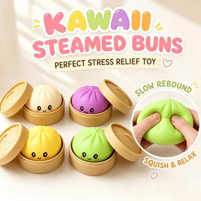 Steamer + Dumplings Stress Relief Toy Set, Ultra Soft Squeeze Toy, Suitable For Relaxation And Stress Relief, Cute Desktop Decor, Perfect Gift Choice