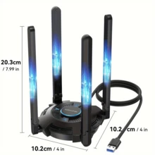 Adaptor WiFi USB untuk PC, Adaptor Jaringan Nirkabel Tri-Band AX5400 2.4/5/6GHz dengan 4 Antena Gain Tinggi 5dBi untuk Desktop, Laptop, Mendukung Windows 10/11 - View 9