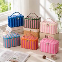 Personalized Striped Makeup Bag, Large Capacity Cosmetic Storage Bag, Portable Travel Toiletry Bag, Zipper Storage Bag, Suitable For Daily Use - Multicolor - View 12