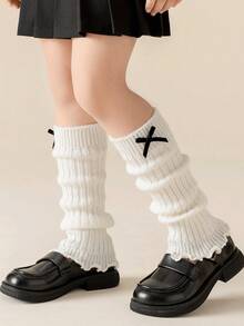 4 Pairs Girls Bow Knot Ribbed Knit Leg Warmers, Slouchy Leggings, Versatile Decorative Leg Warmers For Spring And Autumn - Multicolor - View 6
