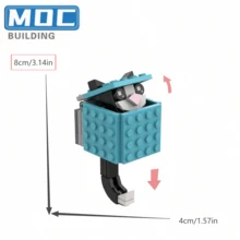 Cat Keychain Building Block Model, MOC Creative Building Blocks - DIY Desktop Ornament - Novelty Toy - Christmas/Thanksgiving Gift (For Boyfriend/Girlfriend) - Multicolor - View 1