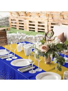 1/6/12pcs 54 X 108 Inch Blue & Gold Polka Dot Premium Disposable Plastic Tablecloth - Polka Dot Plastic Tablecloth Printed Long Tablecloth, Suitable For Rectangular Tables, Camping Tablecloth, Birthday Party Picnic Baby Shower Engagement Party Decoration - Blue Gold - View 6