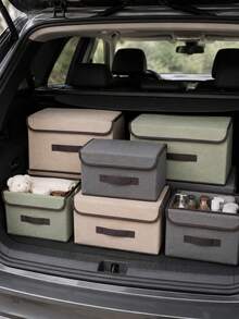 Foldable Car Trunk Organizer, Fabric Storage Box With Lid, Foldable Non-Woven Fabric Container, Suitable For Car Trunk, Home And Office, Multi-Purpose Non-Woven Fabric Storage Container - A - View 2