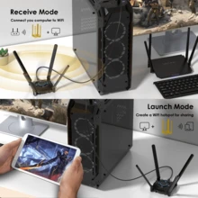 Adaptor WiFi USB untuk PC, Adaptor Jaringan Nirkabel Tri-Band AX5400 2.4/5/6GHz dengan 4 Antena Gain Tinggi 5dBi untuk Desktop, Laptop, Mendukung Windows 10/11 - View 4