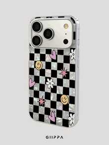 GIIPPA 1pc Black & White Grid And Ditsy Floral Pattern Design Phone 17 Pro Max Phone Case, Compatible With Phone 16 Pro Max, 15 Pro Max, 14 Pro Max, 11/12/13/14/15/16 Pro Max Plus, Korean Style High-End Fashion Fun Elegant Design For Men And Women, Perfect Gift For Girlfriend On Christmas, Valentine's Day, Easter, Wedding Season And Birthday! - Multicolor - View 2
