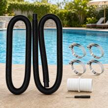 2er Set Poolschlauch 32mm, 150cm Weißer Wellschlauch Für Poolpumpe Mit 4 Befestigungsclips Und Verbinder, Flexibler PE Ersatzschlauch Für Filteranlage, Kleine Pools, Spa, Teich Und Garten Wasserbereic - Weiß - Übersicht 1