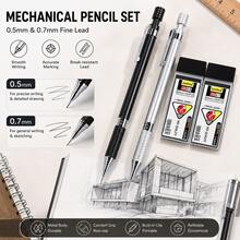 Metal Mechanical Pencil Set, 0.5mm & 0.7mm Fine Lead Pencils ,Metal Drafting Pencils For Precise Writing, Sketching & Drawing Smooth & Precise Writing For Sketching, Drawing & Office Work, Back To School - Multiple Styles - View 2