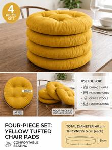 40cm Solid Color Tufted Round Seat Cushion (Made In Turkey), Soft And Comfortable, Machine Washable, Suitable For Dining Room, Kitchen, Office And Home (1/2/4/6pcs Set Available) - Yellow - View 3