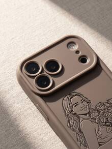 可客製化線條藝術設計手機殼，卡通圖案，相容 iPhone 18 17 16 15 14 13 12 11 Pro Max 及 Plus 系列，適合家庭、情侶、寵物、朋友個人肖像圖像客製化，相容 Galaxy S26 S25 S24 S23 S22 Ultra Plus A56 A55 A54 A53 A35 A15 A14 5G 裝置 - 卡其色 - 查看 5