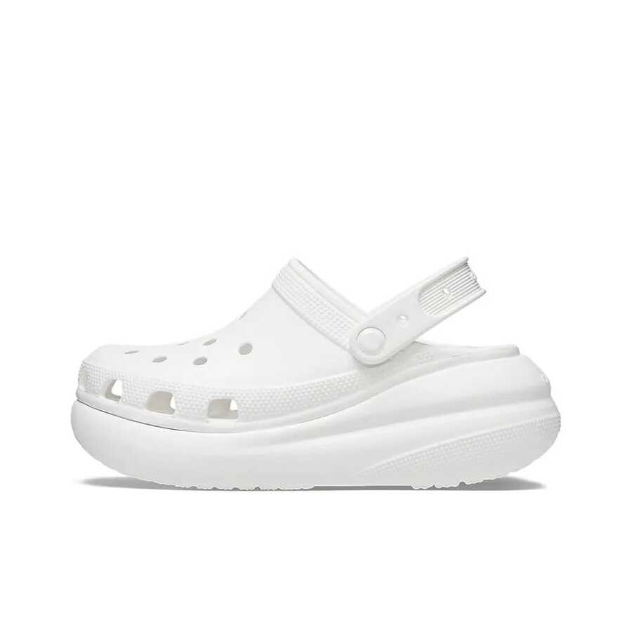 Crocs卡駱馳 Crush Clog 泡芙時尚休閒厚底增高 洞洞鞋 5.2cm 男女同款 白色