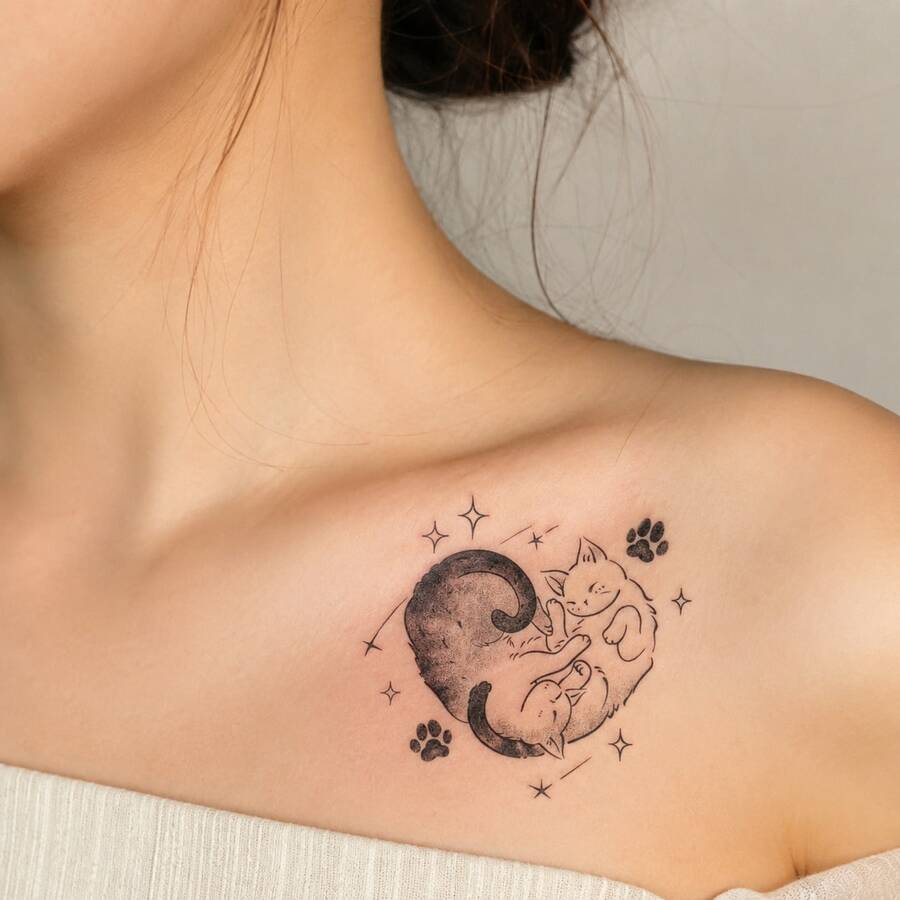 1pc Waterproof Anti-Rub PVC Realistic Tattoo Sticker With Two Small Cat Designs, Suitable For Daily Wear - Grey - View 1