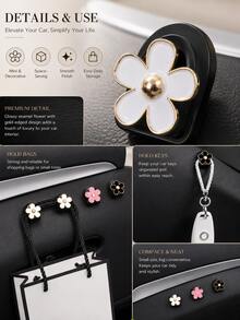 2pcs Car Adhesive Mini Flower Shaped Hooks, Suitable For Dashboard Storage And Home Use, Can Hang Bags, Keys And Other Decorative Accessories - A - View 10