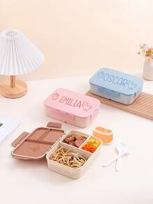 Customized Name Portable Lunch Box, With Leak-Proof Sauce Container, With Snap Lid, Fork And Spoon, 1200ml Adult Bento Box, Kitchen, Home, Office, Snack And Fruit Container, Back To School, Versatile Everyday, Aesthetic, Personalized Gift - Multicolor - View 7