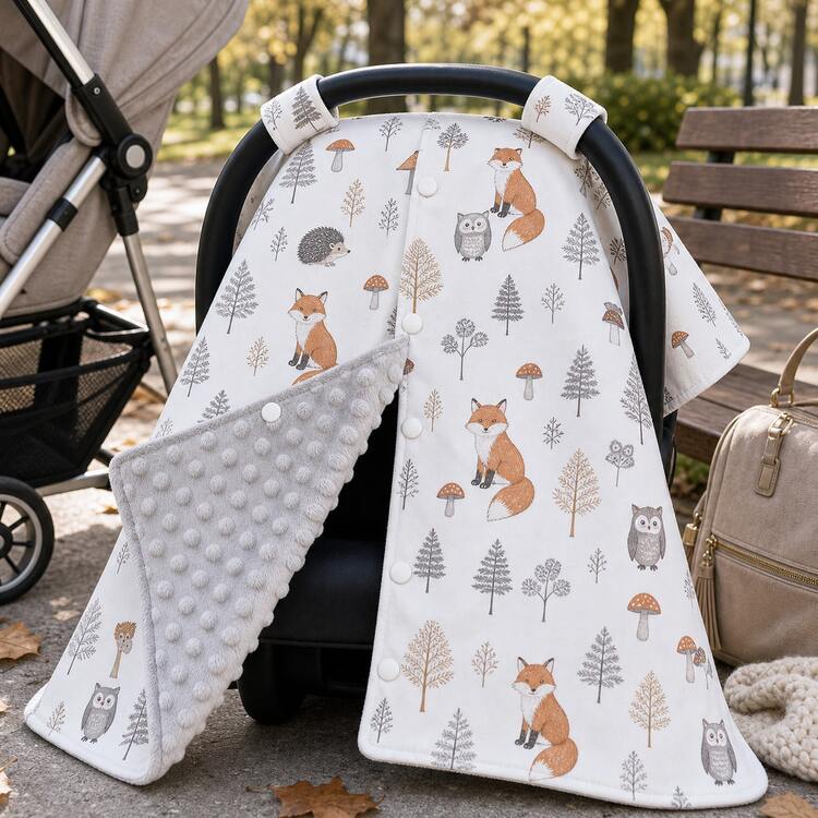 Baby Car Seat Cover, Baby Car Seat Sun Shade, Soft Breathable Baby Stroller Sun Shade - Owl - View 3