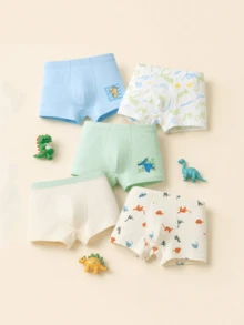 5pcs/Pack Mini Bala Young Boy Soft Breathable Comfortable Seamless Briefs - Green Tone - View 3