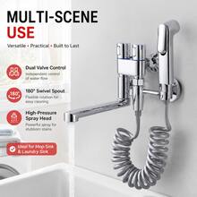 Multi-Function Wall Mounted Faucet With High Pressure Spray Head, Dual Valve Control 180° Swivel Spout, Bathroom Laundry Mop Sink Faucet Set - A - View 2