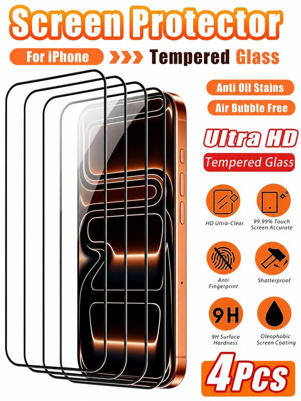 4 Packs Tempered Glass Screen Protectors, Ultra-Clear, 9H Hardness, Scratch-Resistant, Shatterproof, Dustproof, Easy Installation, Case Friendly, Compatible With IPhone 17/11/12/13/14/15/16 Pro Max Plus X/XS/XR/16E/Air Series