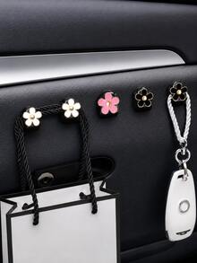 2pcs Car Adhesive Mini Flower Shaped Hooks, Suitable For Dashboard Storage And Home Use, Can Hang Bags, Keys And Other Decorative Accessories - A - View 4