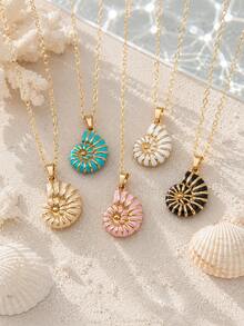 1pc Elegant Stainless Steel 18K Gold Plated Ocean Style Drip Oil Spiral Vortex Inspired Pendant Necklace, Summer Bohemian Style Jewelry - Beach Vacation, Classic Design, Suitable For Parties And Banquets, Unisex Valentine's Day Birthday Gift - Multicolor - View 2