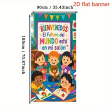 2D Flag - School Opening Classroom Welcome Theme Background Cloth, Colorful Classroom Learning Scene Patterns, Combined With Colorful Triangular Flags For Decoration, Made Of Polyester Material, No Power Supply Required (1).Png - 1 - View 5
