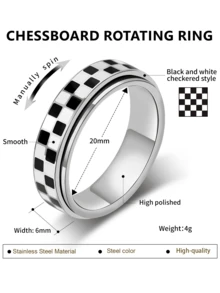 Niche Design Black And White Checkered Ring, High-End Fashion Minimalist Versatile Checkerboard Finger Ring - Black and White Checkered Ring - View 7
