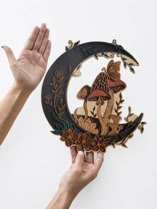 1pc 2D Flat Crescent Moon Wall Decor Plaque, Dark Pastoral Mushroom Butterfly Floral Wall Hanging, Mysterious Bohemian Plant Crystal Vine Wall Ornament, Gothic Crescent Moon Mushroom Wall Plaque, Magic Forest Butterfly Floral Crescent Moon Wall Hanging, Vintage Pastoral Floral Mushroom Crescent Moon Wall Decor, Occult Witchcraft Crystal Mushroom Wall Ornament, Goblin Natural Greenery Crescent Moon Decor Plaque - Multicolor - View 11