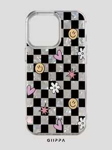 GIIPPA 1pc Black & White Grid And Ditsy Floral Pattern Design Phone 17 Pro Max Phone Case, Compatible With Phone 16 Pro Max, 15 Pro Max, 14 Pro Max, 11/12/13/14/15/16 Pro Max Plus, Korean Style High-End Fashion Fun Elegant Design For Men And Women, Perfect Gift For Girlfriend On Christmas, Valentine's Day, Easter, Wedding Season And Birthday! - Multicolor - View 6