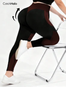 Plus Size Women's Seamless High Waist Tight Leggings, 4-Way Stretch Tummy Control Textured Yoga Pants, Suitable For All Season Sports, Fitness, Cycling, Running, Daily Wear - Multicolor - View 3