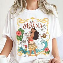 Disney Officially Licensed Women Pure Cotton T-Shirt, Vintage Moana Tee Pua Heihei Kakamora Polynesian Ocean Cartoon Daily Short Sleeve - 白色 - 查看 1