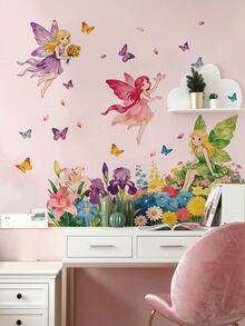 1 Set Forest Fairy Floral Wall Decals, Colorful Butterfly Children's Room Decoration Stickers, Fairy Tale Style Bedroom Remodeling Stickers, Fairy Wall Decals, Children's Room Decoration Stickers, Butterfly Floral Wall Decals, Mori Style Wall Decals, Fairy Tale Style Wall Decals, Self-Adhesive Removable Wall Decals, Girls' Room Wall Remodeling - Wall Stickers - View 5