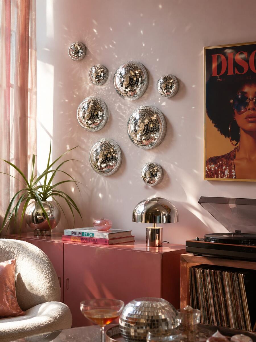 8/3 pièces Décoration murale boule de discothèque, ornement suspendu, avec dos adhésif, décoration intérieure de la maison, création d'une atmosphère réfléchissante - Multicolore - Voir 1