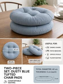 40cm Solid Color Tufted Round Seat Cushion (Made In Turkey), Soft And Comfortable, Machine Washable, Suitable For Dining Room, Kitchen, Office And Home (1/2/4/6pcs Set Optional) - Dusty Blue - View 2
