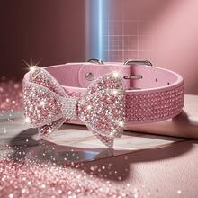 1pc Pink Rhinestone Bow Pet Collar Princess Style Cute Pet Neck Collar, Non-Choking, Fits Small And Medium Dogs, Suitable For Daily Outings, Photo Shoots, Holiday Dressing - Multicolor - View 5