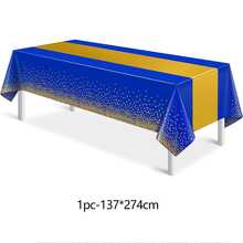 1/6/12pcs 54 X 108 Inch Blue & Gold Polka Dot Premium Disposable Plastic Tablecloth - Polka Dot Plastic Tablecloth Printed Long Tablecloth, Suitable For Rectangular Tables, Camping Tablecloth, Birthday Party Picnic Baby Shower Engagement Party Decoration - Blue Gold - View 7