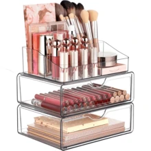 3-Tier Clear Makeup Organizers With Drawers, Acrylic Cosmetic Storage For Dresser Countertop And Bathroom Vanity, Tiered Countertop Storage Organizer, Beauty Holder For Brushes, Eyeshadow Palettes, & Beauty Supplies - Clear - View 13