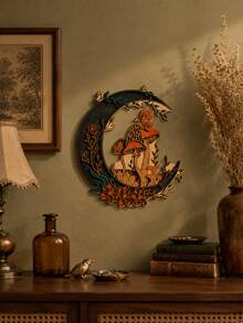 1pc 2D Flat Crescent Moon Wall Decor Plaque, Dark Pastoral Mushroom Butterfly Floral Wall Hanging, Mysterious Bohemian Plant Crystal Vine Wall Ornament, Gothic Crescent Moon Mushroom Wall Plaque, Magic Forest Butterfly Floral Crescent Moon Wall Hanging, Vintage Pastoral Floral Mushroom Crescent Moon Wall Decor, Occult Witchcraft Crystal Mushroom Wall Ornament, Goblin Natural Greenery Crescent Moon Decor Plaque - Multicolor - View 4