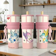 Care Bears Angel Wings Insulated Tumbler, Pink And White Striped Gradient Bear Portable Straw Cup With Lanyard, High Aesthetic Water Bottle, 1pc 25oz - 750ml - View 13