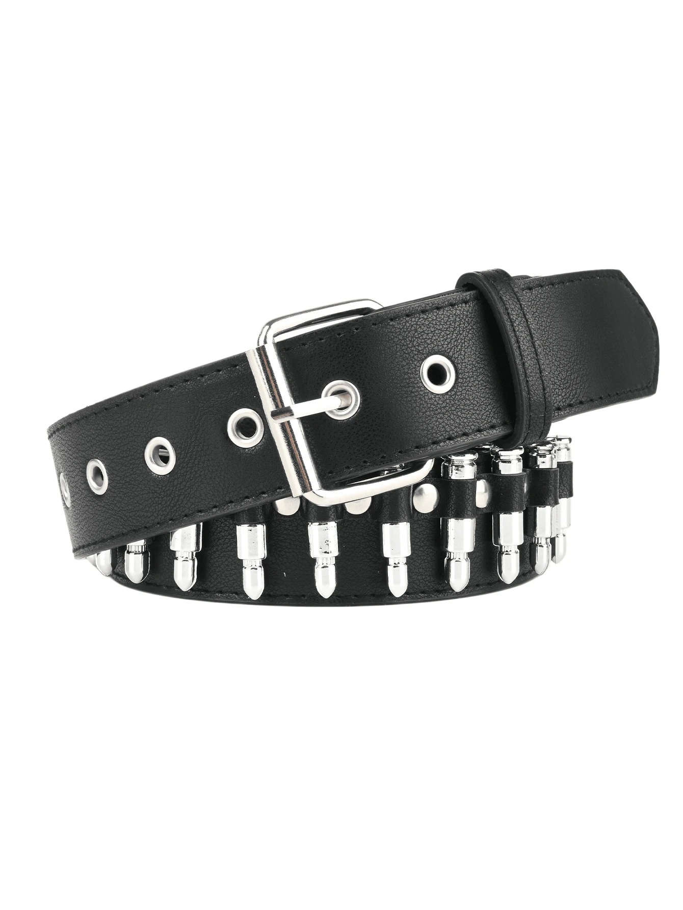 Vintage Rivet Belt Solid Color Punk Belt - Black Bullet - View 1