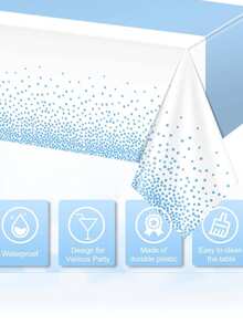1/6/12pcs 54 X 108 Inch White & Blue Polka Dot Premium Disposable Plastic Tablecloth - Polka Dot Plastic Tablecloth Printed Long Tablecloth, Suitable For Rectangular Tables, Camping Tablecloth, Birthday Party, Picnic, Baby Shower, Engagement Party Decoration - Light Blue and White - View 6