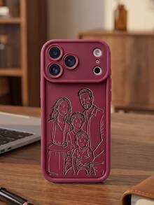 可客製化線條藝術設計手機殼，卡通圖案，相容 iPhone 18 17 16 15 14 13 12 11 Pro Max 與 Plus 系列，適合家庭、情侶、寵物、朋友個人肖像圖像客製化，相容 Galaxy S26 S25 S24 S23 S22 Ultra Plus A56 A55 A54 A53 A35 A15 A14 5G 裝置 - 酒紅色 - 查看 4