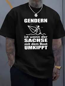 Figure Of A Person In A Boat Falling Into The Water With Humorous German Text About Inclusive Language, Modern Casual Men's T-Shirt - Black - View 1