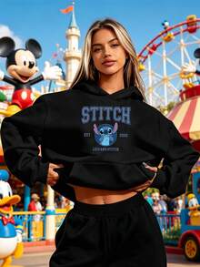 Disney Long Sleeve Top Women,Disney Outfit Women,Double-Sided Stitch Graphic Women Hoodie,Disney Hoodie For Women,Suitable For Sports Daily Wear - 黑色 - 查看 2