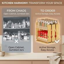 Bamboo Pull Out Spice Rack - Slide Out Seasoning Organizer For Cabinets, 8 Inch Narrow Design, Two-Tier Vertical Storage, Heavy Duty Natural Material - Natural - View 3
