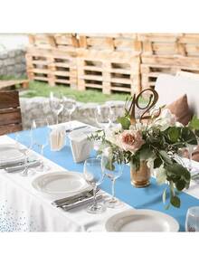 1/6/12pcs 54 X 108 Inch White & Blue Polka Dot Premium Disposable Plastic Tablecloth - Polka Dot Plastic Tablecloth Printed Long Tablecloth, Suitable For Rectangular Tables, Camping Tablecloth, Birthday Party, Picnic, Baby Shower, Engagement Party Decoration - Light Blue and White - View 8