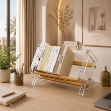 1pc Creative Minimalist Acrylic & Wooden Bookshelf, Transparent + Natural Wood Design, Suitable For Home, Student Desk, Office Desk, Lightweight Frame, Multi-Functional Desktop Study Bookshelf, Ideal For Workspace, Home Office Storage - View 10