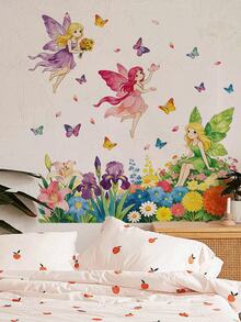 1 Set Forest Fairy Floral Wall Decals, Colorful Butterfly Children's Room Decoration Stickers, Fairy Tale Style Bedroom Remodeling Stickers, Fairy Wall Decals, Children's Room Decoration Stickers, Butterfly Floral Wall Decals, Mori Style Wall Decals, Fairy Tale Style Wall Decals, Self-Adhesive Removable Wall Decals, Girls' Room Wall Remodeling - Wall Stickers - View 9